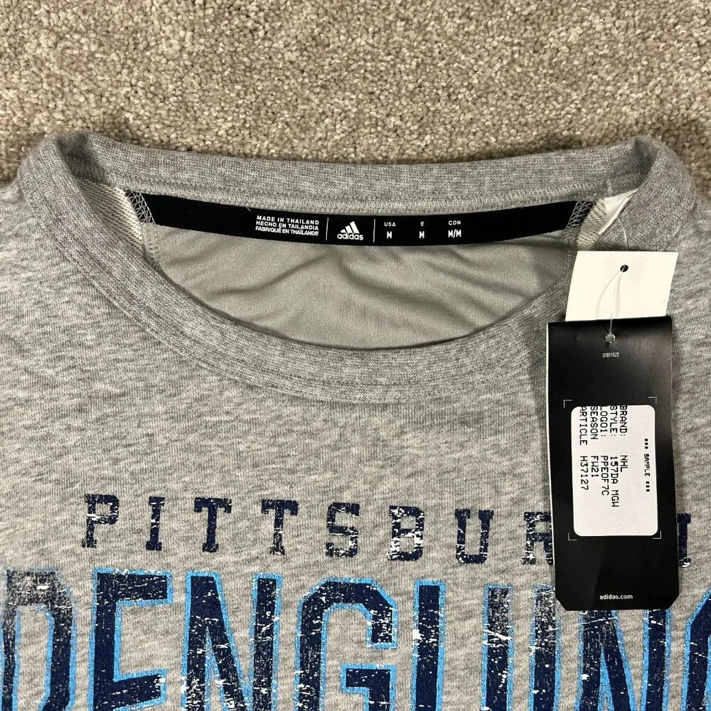 Adidas Mens Medium Heather Gray Pittsburgh Penguins Alternate NHL Sweatshirt NWT